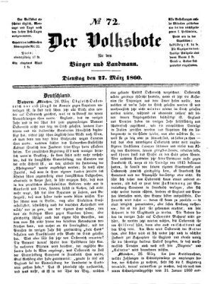 Der Volksbote für den Bürger und Landmann Dienstag 27. März 1860