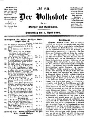 Der Volksbote für den Bürger und Landmann Donnerstag 5. April 1860