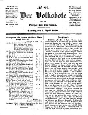 Der Volksbote für den Bürger und Landmann Samstag 7. April 1860