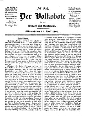 Der Volksbote für den Bürger und Landmann Mittwoch 11. April 1860