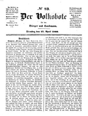 Der Volksbote für den Bürger und Landmann Dienstag 17. April 1860