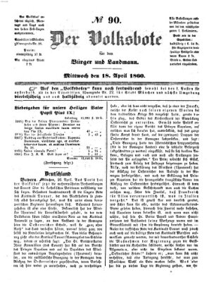 Der Volksbote für den Bürger und Landmann Mittwoch 18. April 1860