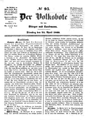 Der Volksbote für den Bürger und Landmann Dienstag 24. April 1860