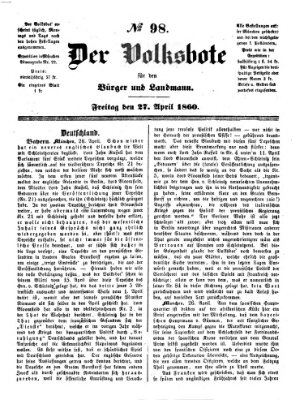 Der Volksbote für den Bürger und Landmann Freitag 27. April 1860