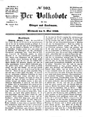 Der Volksbote für den Bürger und Landmann Mittwoch 2. Mai 1860