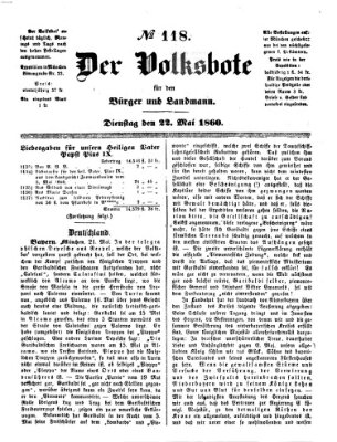 Der Volksbote für den Bürger und Landmann Dienstag 22. Mai 1860