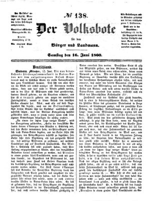 Der Volksbote für den Bürger und Landmann Samstag 16. Juni 1860