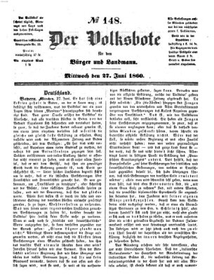 Der Volksbote für den Bürger und Landmann Mittwoch 27. Juni 1860