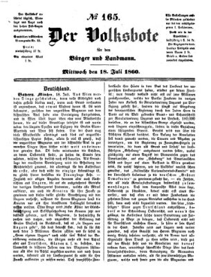 Der Volksbote für den Bürger und Landmann Mittwoch 18. Juli 1860