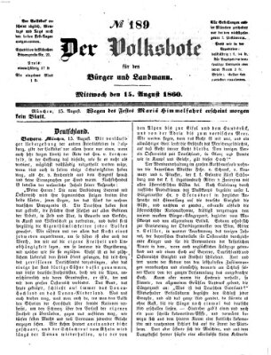 Der Volksbote für den Bürger und Landmann Mittwoch 15. August 1860