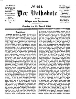 Der Volksbote für den Bürger und Landmann Samstag 18. August 1860