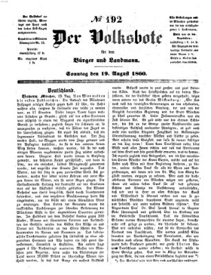 Der Volksbote für den Bürger und Landmann Sonntag 19. August 1860