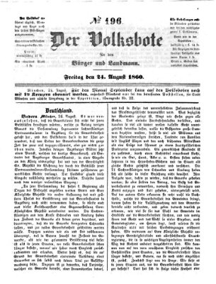 Der Volksbote für den Bürger und Landmann Freitag 24. August 1860