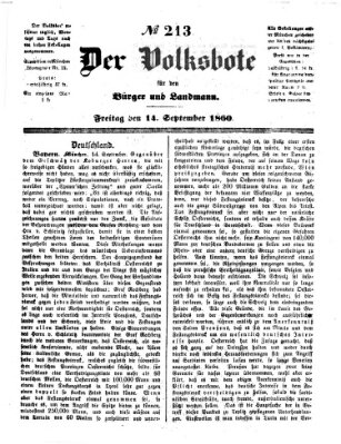 Der Volksbote für den Bürger und Landmann Freitag 14. September 1860