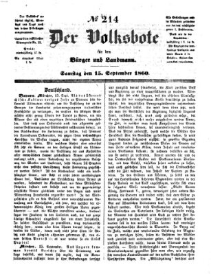 Der Volksbote für den Bürger und Landmann Samstag 15. September 1860