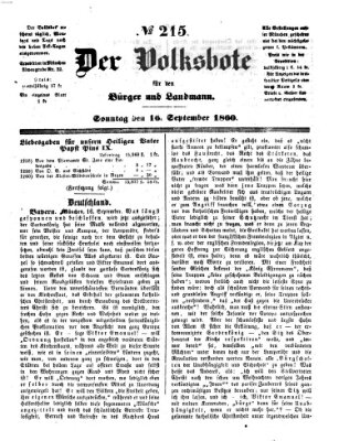 Der Volksbote für den Bürger und Landmann Sonntag 16. September 1860