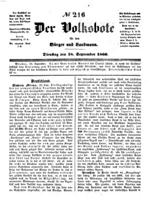 Der Volksbote für den Bürger und Landmann Dienstag 18. September 1860