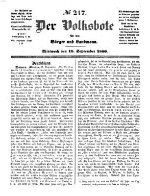 Der Volksbote für den Bürger und Landmann Mittwoch 19. September 1860