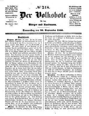 Der Volksbote für den Bürger und Landmann Donnerstag 20. September 1860