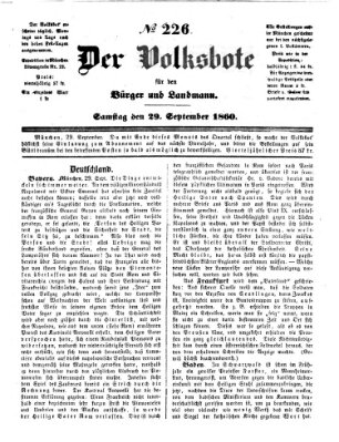 Der Volksbote für den Bürger und Landmann Samstag 29. September 1860