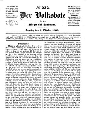 Der Volksbote für den Bürger und Landmann Samstag 6. Oktober 1860