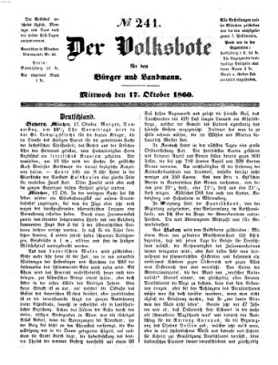 Der Volksbote für den Bürger und Landmann Mittwoch 17. Oktober 1860