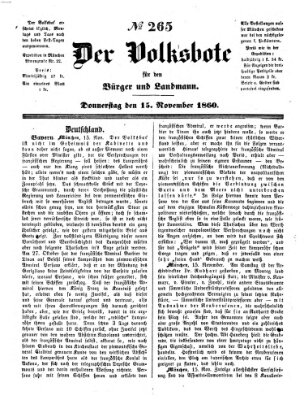 Der Volksbote für den Bürger und Landmann Donnerstag 15. November 1860