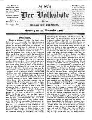 Der Volksbote für den Bürger und Landmann Sonntag 25. November 1860