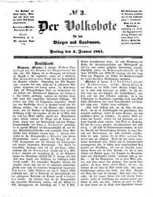 Der Volksbote für den Bürger und Landmann Freitag 4. Januar 1861