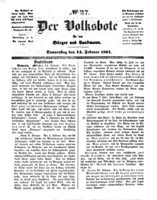 Der Volksbote für den Bürger und Landmann Donnerstag 14. Februar 1861