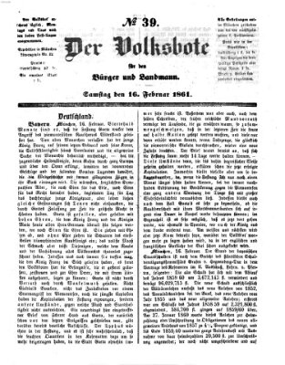 Der Volksbote für den Bürger und Landmann Samstag 16. Februar 1861