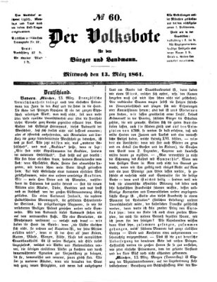 Der Volksbote für den Bürger und Landmann Mittwoch 13. März 1861