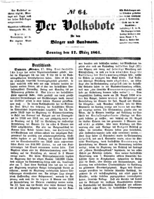 Der Volksbote für den Bürger und Landmann Sonntag 17. März 1861