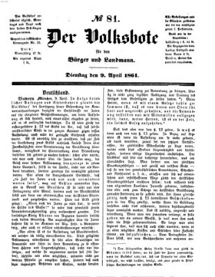 Der Volksbote für den Bürger und Landmann Dienstag 9. April 1861