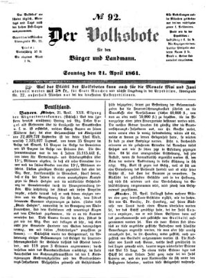 Der Volksbote für den Bürger und Landmann Sonntag 21. April 1861