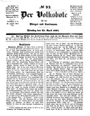 Der Volksbote für den Bürger und Landmann Dienstag 23. April 1861