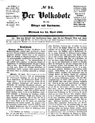 Der Volksbote für den Bürger und Landmann Mittwoch 24. April 1861