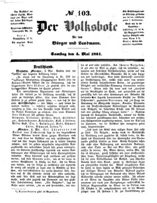 Der Volksbote für den Bürger und Landmann Samstag 4. Mai 1861