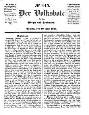 Der Volksbote für den Bürger und Landmann Sonntag 19. Mai 1861