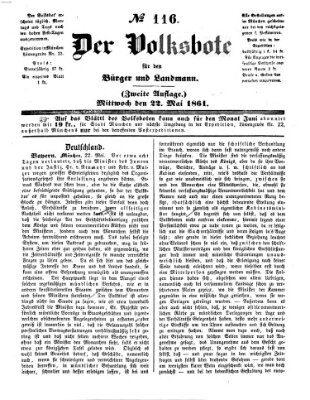 Der Volksbote für den Bürger und Landmann Mittwoch 22. Mai 1861