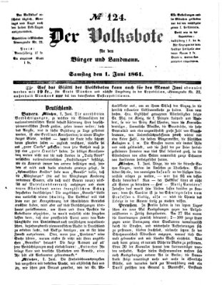 Der Volksbote für den Bürger und Landmann Samstag 1. Juni 1861