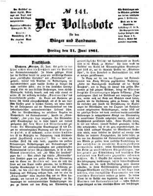 Der Volksbote für den Bürger und Landmann Freitag 21. Juni 1861