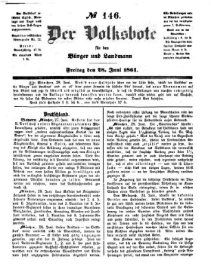 Der Volksbote für den Bürger und Landmann Freitag 28. Juni 1861