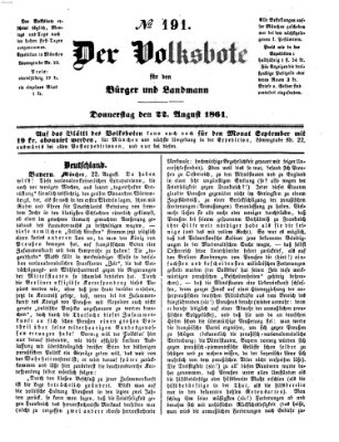 Der Volksbote für den Bürger und Landmann Donnerstag 22. August 1861