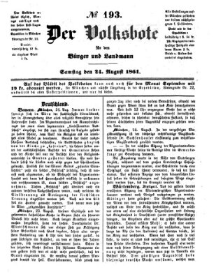 Der Volksbote für den Bürger und Landmann Samstag 24. August 1861