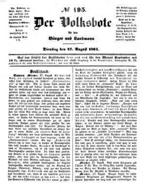 Der Volksbote für den Bürger und Landmann Dienstag 27. August 1861