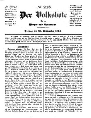 Der Volksbote für den Bürger und Landmann Freitag 20. September 1861