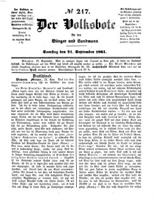 Der Volksbote für den Bürger und Landmann Samstag 21. September 1861