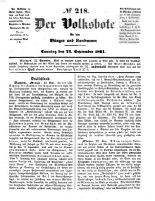 Der Volksbote für den Bürger und Landmann Sonntag 22. September 1861