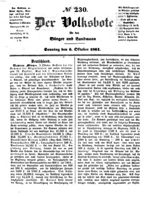 Der Volksbote für den Bürger und Landmann Sonntag 6. Oktober 1861